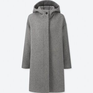 Uniqlo Gray Hooded Wool Blend Coat